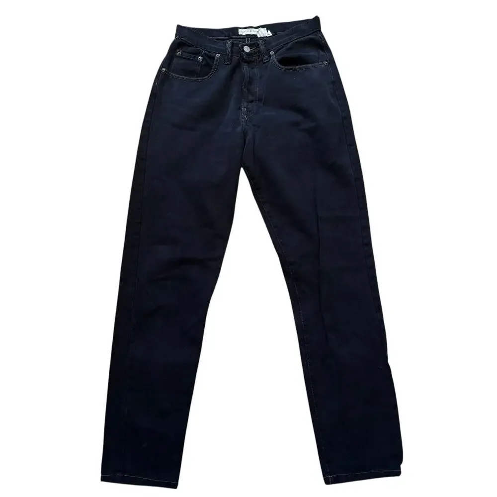Vintage Banana Republic Black Straight Jeans Contrast Stitch Button Fly 29x32